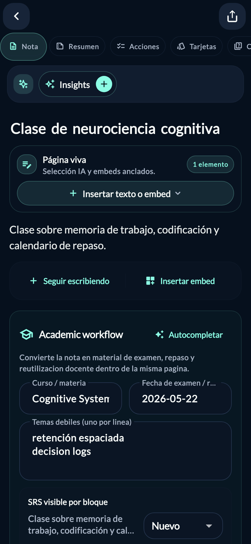 Workspace de estudio de Scribette